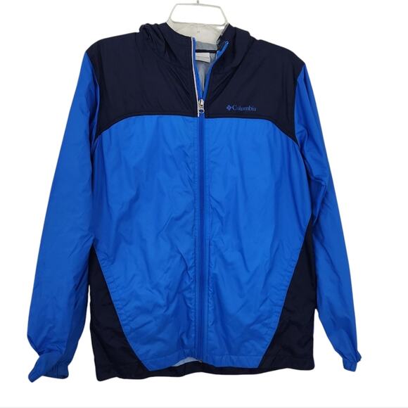 Columbia KIDS XL (18/20) Hooded Windbreaker Blue Zip Up Coat Lightweight - Picture 1 of 4